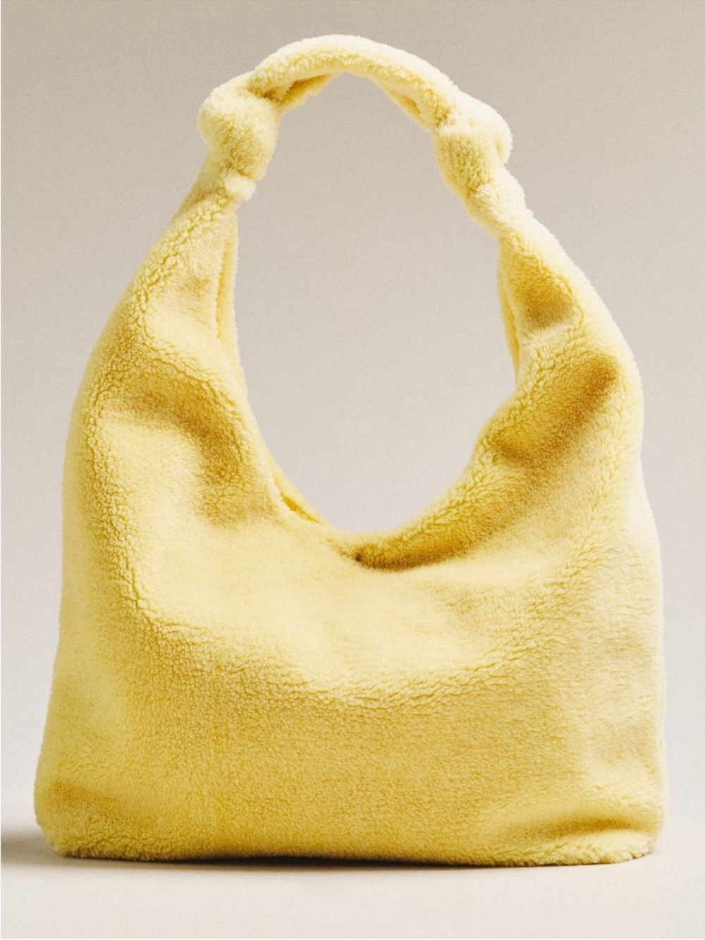Anthropologie Love Knot Slouchy Bag & Zipper Pouch Sherpa Fleece Lemon Yellow - Picture 10 of 12
